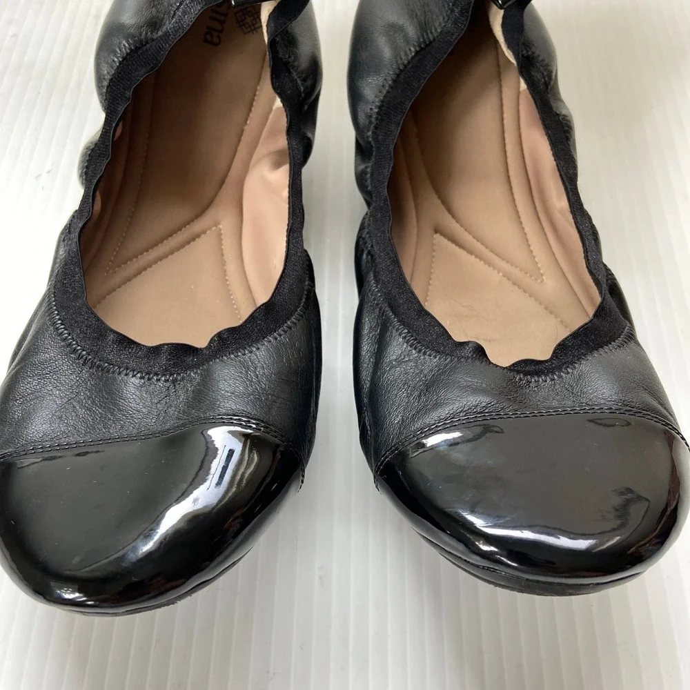 Susina Black Leather Patent Cap Toe Ballet Flats Womens 11M